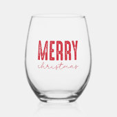 Merry Christmas Red Typography Wijnglas Zonder Voet (Voorkant)
