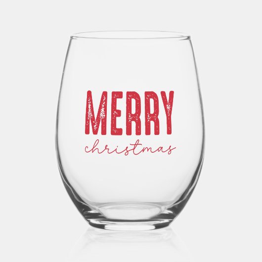 Merry Christmas Red Typography Wijnglas Zonder Voet (Voorkant)