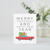 MERRY CHRISTMAS Red Vintage Car. Briefkaart (Staand voorkant)