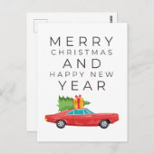 MERRY CHRISTMAS Red Vintage Car. Briefkaart (Voorkant / Achterkant)