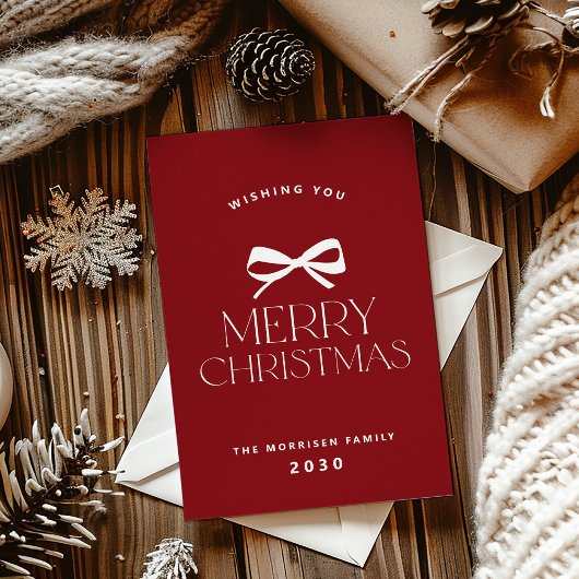 Merry Christmas red white bow simple non-photo Feestdagenkaart