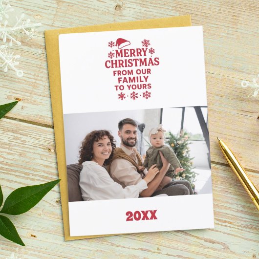 Merry Christmas red white modern photo card Feestdagenkaart