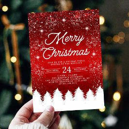 Merry Christmas Red & White Snowflakes Party Kaart