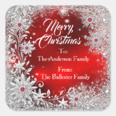 Merry Christmas Red White snowflakes red gems  Vierkante Sticker (Voorkant)