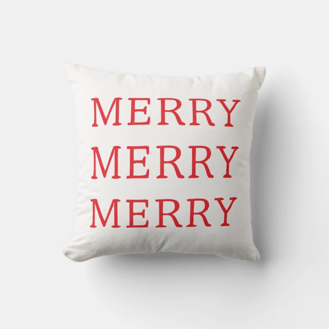 Merry Christmas Red & White Throw Pillow Kussen (Voorkant)
