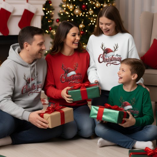 Merry Christmas Reindeer Antlers & Santa Hat T-Shi T-shirt