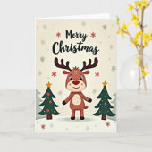 Merry Christmas Reindeer Card Kaart (Gele Bloem)