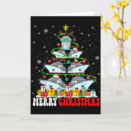 Merry Christmas Reindeer Elf Santa Cruise Ships Xm Kaart (Gele Bloem)