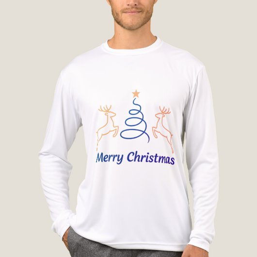 Merry Christmas Reindeer Long Sleeve Tri-Blend Shi Shirt (Voorkant volledig)