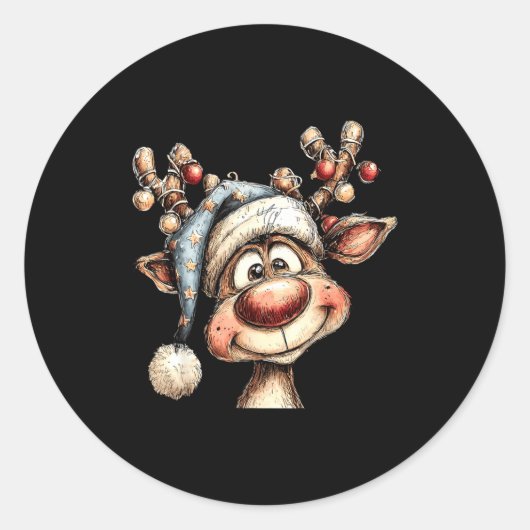 Merry Christmas Reindeer Men Women Family Matching Ronde Sticker (Voorkant)