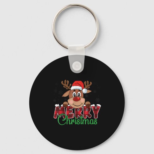 Merry Christmas Reindeer Men Women Family Matching Sleutelhanger (Voorkant)