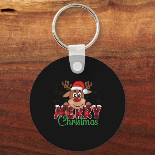 Merry Christmas Reindeer Men Women Family Matching Sleutelhanger (Voorkant)