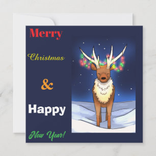 Merry Christmas, Reindeer, newyear Feestdagenkaart
