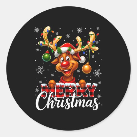 Merry Christmas Reindeer Plaid Pajamas Xmas Shirts Ronde Sticker (Voorkant)