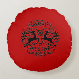 Merry Christmas Reindeer, Red Black Rond Kussen