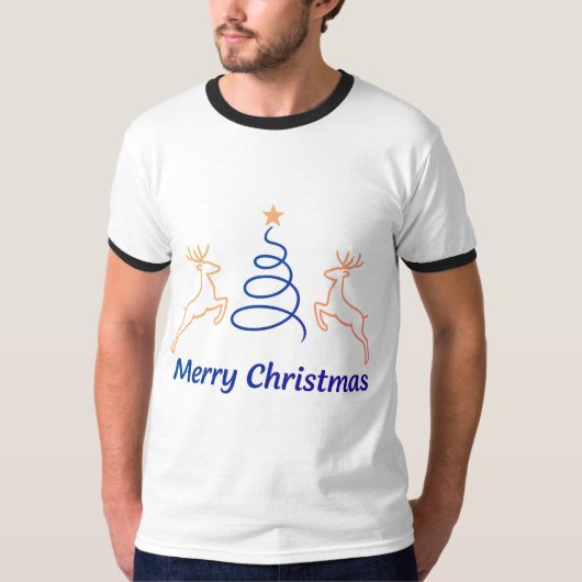 Merry Christmas Reindeer Retro Ringer T-Shirt | Fr (Voorkant)