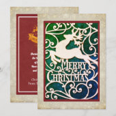 Merry Christmas Reindeer Silhouettes Snowflake Feestdagenkaart (Voorkant / Achterkant)