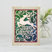 Merry Christmas Reindeer Silhouettes Snowflake Feestdagenkaart (Staand voorkant)