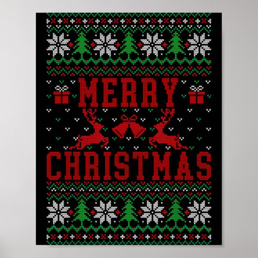 Merry Christmas Reindeer Snowflake Ugly Christmas  Poster (Voorkant)