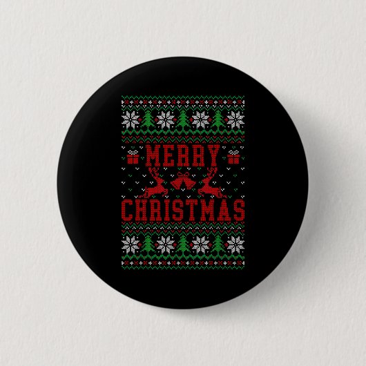 Merry Christmas Reindeer Snowflake Ugly Christmas Ronde Button 5,7 Cm (Voorkant)