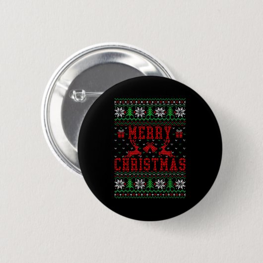 Merry Christmas Reindeer Snowflake Ugly Christmas Ronde Button 5,7 Cm (Voorkant /achterkant)
