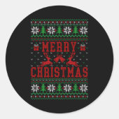 Merry Christmas Reindeer Snowflake Ugly Christmas  Ronde Sticker (Voorkant)