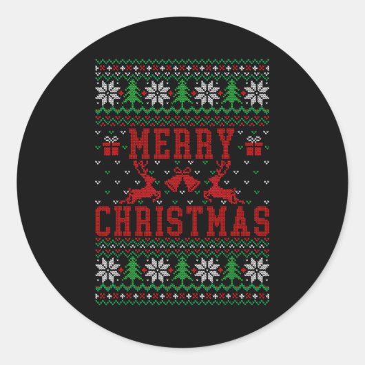 Merry Christmas Reindeer Snowflake Ugly Christmas  Ronde Sticker (Voorkant)
