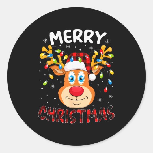 Merry Christmas Reindeer Xmas Family Men Women Kid Ronde Sticker (Voorkant)