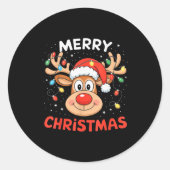Merry Christmas Reindeer Xmas Family Men Women Kid Ronde Sticker (Voorkant)