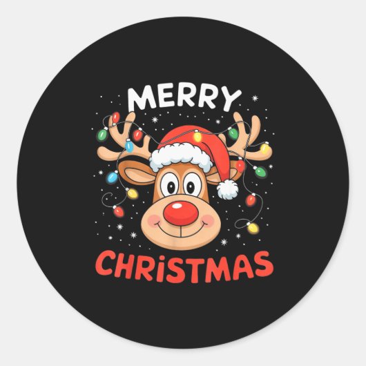 Merry Christmas Reindeer Xmas Family Men Women Kid Ronde Sticker (Voorkant)