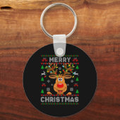 Merry Christmas Reindeer Xmas Pajama Family Men Wo Sleutelhanger (Voorkant)