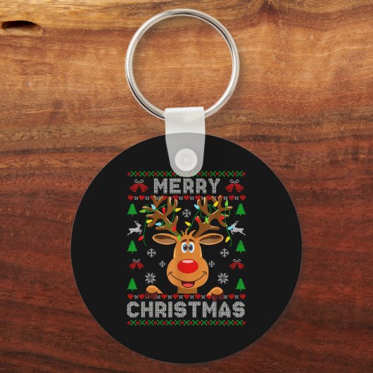 Merry Christmas Reindeer Xmas Pajama Family Men Wo Sleutelhanger (Voorkant)