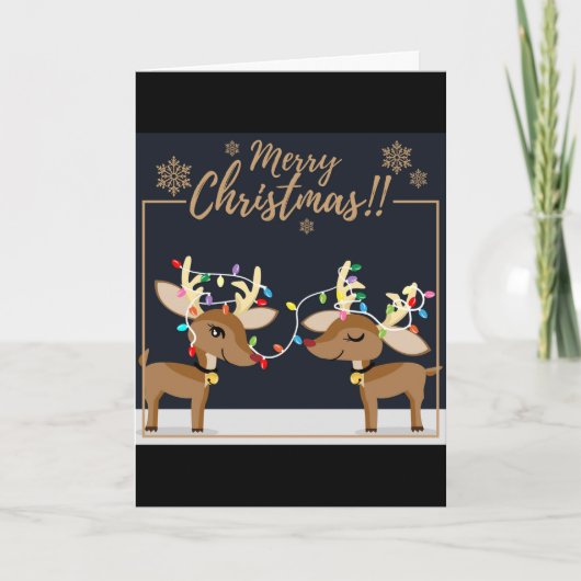 Merry Christmas Reindeers Folded Holiday Card Feestdagen Kaart (Voorkant)