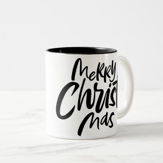 Merry CHRISTmas Religieuze Christelijke Black Whit Tweekleurige Koffiemok (Voorkant rechts)