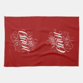 Merry CHRISTmas Religious Calligraphy Lettering Theedoek (Horizontaal)