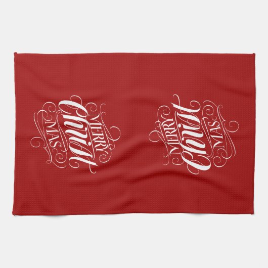 Merry CHRISTmas Religious Calligraphy Lettering Theedoek (Horizontaal)
