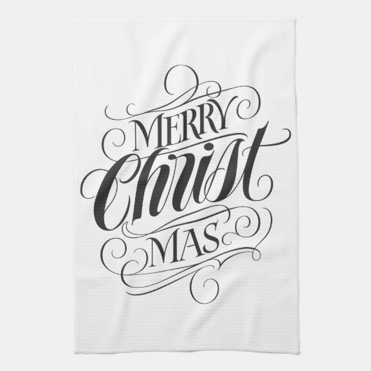 Merry CHRISTmas Religious Calligraphy Lettering Theedoek (Verticaal)