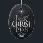 Merry CHRISTmas Religious Chalkboard Calligraphy Keramisch Ornament<br><div class="desc">We zeggen "prettige kerst", maar vaak vergeten we de oorsprong van de woorden. Dit originele handschrift gebruikt zijn unieke ontwerp om het verhaal simpelweg en elegant te vertellen in het modieuze en leuke karton. Show je CHRISTmas geest. Zoek dit stuk ontworpen letters op andere producten - kijk gewoon naar onze...</div>