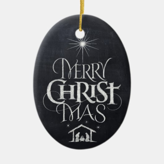 Merry CHRISTmas Religious Chalkboard Calligraphy Keramisch Ornament (Voorkant)