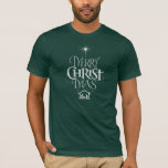 Merry CHRISTmas Religious Chalkboard Calligraphy T-shirt<br><div class="desc">We zeggen "prettige kerst",  maar vaak vergeten we de oorsprong van de woorden. Dit originele handschrift gebruikt zijn unieke ontwerp om het verhaal eenvoudig en elegant te vertellen. Show je CHRISTmas geest.</div>