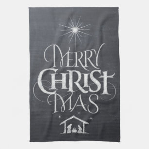 Merry CHRISTmas Religious Chalkboard Calligraphy Theedoek