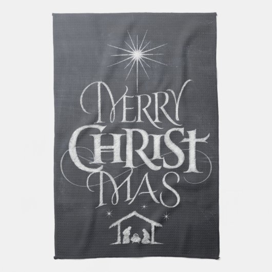 Merry CHRISTmas Religious Chalkboard Calligraphy Theedoek (Verticaal)