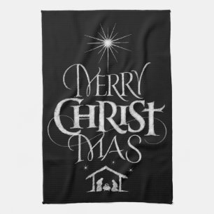Merry CHRISTmas Religious Chalkboard Calligraphy Theedoek