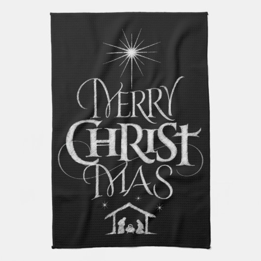 Merry CHRISTmas Religious Chalkboard Calligraphy Theedoek (Verticaal)
