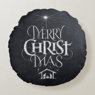 Merry CHRISTmas Religious Chalkboard Natitivity Rond Kussen
