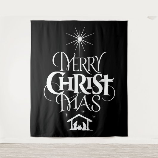 Merry CHRISTmas Religious Decotation Black White Wandkleed (Voorkant)