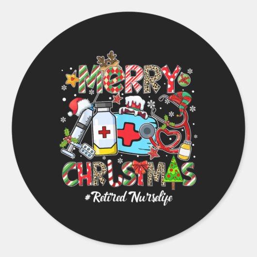 Merry Christmas Retired Nurse Life Men Women Xmas  Ronde Sticker (Voorkant)