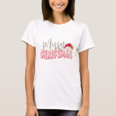 Merry Christmas Retro 80's Font Santa Hat Roze Roo T-shirt (Voorkant)