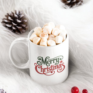 Merry Christmas Retro Borduurwerk Typografie Koffiemok