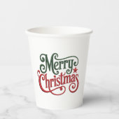 Merry Christmas Retro Borduurwerk Typografie Papieren Bekers (Voorkant)